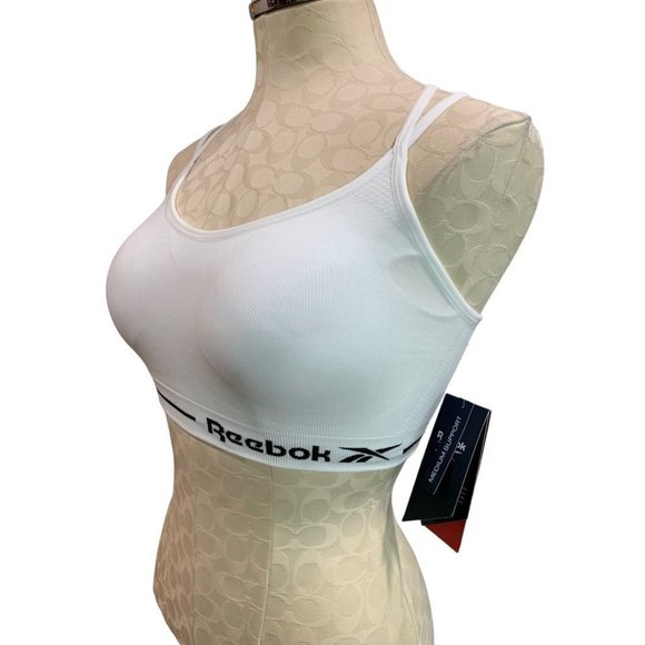 Small Reebok Rise Up Seamless Strappy Bra Sports New Stark White - Picture 2 of 10
